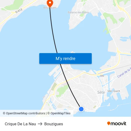 Crique De La Nau to Bouzigues map