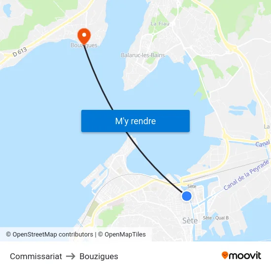 Commissariat to Bouzigues map