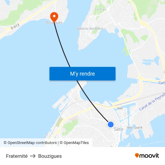 Fraternité to Bouzigues map