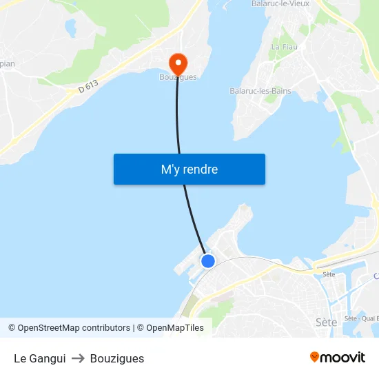 Le Gangui to Bouzigues map