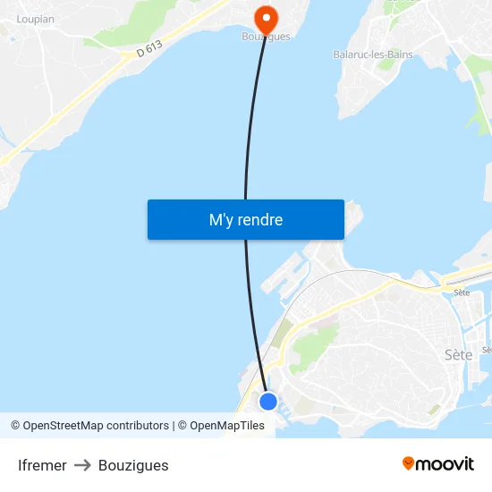 Ifremer to Bouzigues map