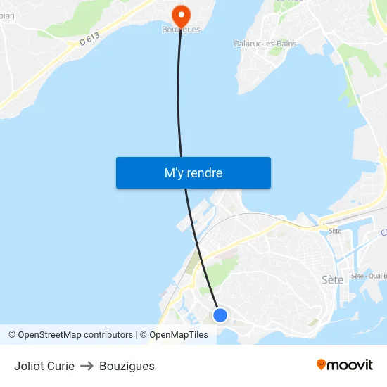 Joliot Curie to Bouzigues map