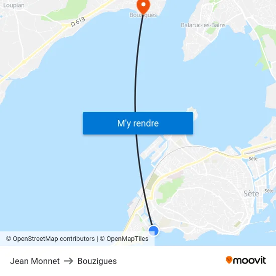Jean Monnet to Bouzigues map