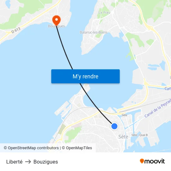 Liberté to Bouzigues map