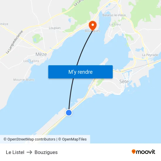 Le Listel to Bouzigues map