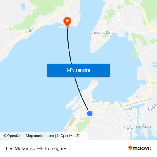 Les Métairies to Bouzigues map