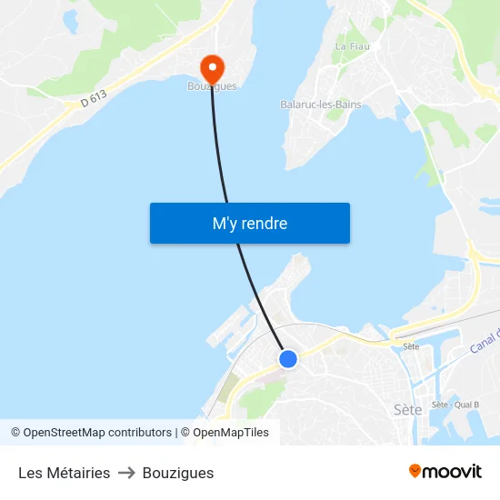 Les Métairies to Bouzigues map