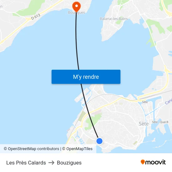 Les Près Calards to Bouzigues map