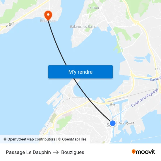 Passage Le Dauphin to Bouzigues map