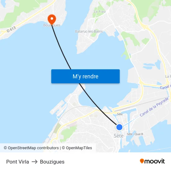 Pont Virla to Bouzigues map