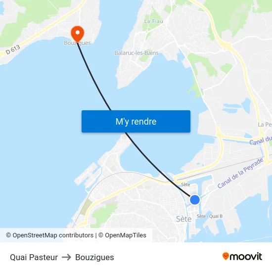 Quai Pasteur to Bouzigues map