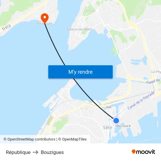 République to Bouzigues map