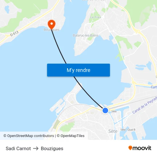 Sadi Carnot to Bouzigues map