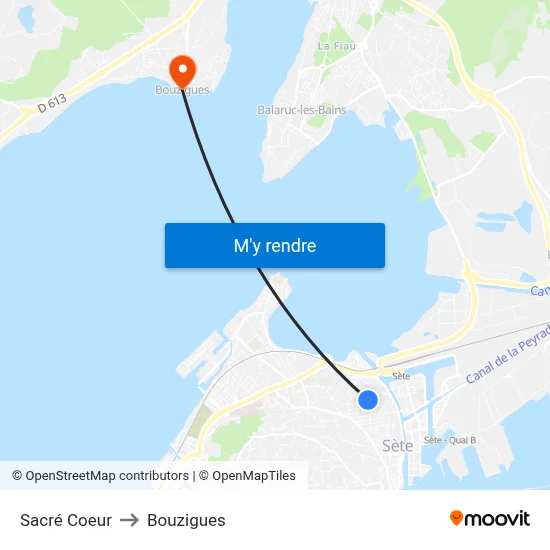 Sacré Coeur to Bouzigues map