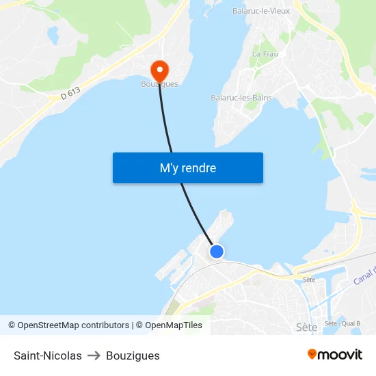 Saint-Nicolas to Bouzigues map