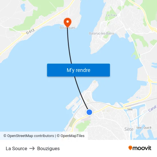 La Source to Bouzigues map
