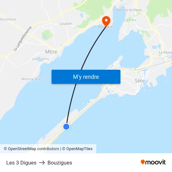 Les 3 Digues to Bouzigues map