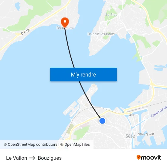 Le Vallon to Bouzigues map