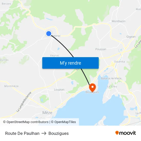 Route De Paulhan to Bouzigues map