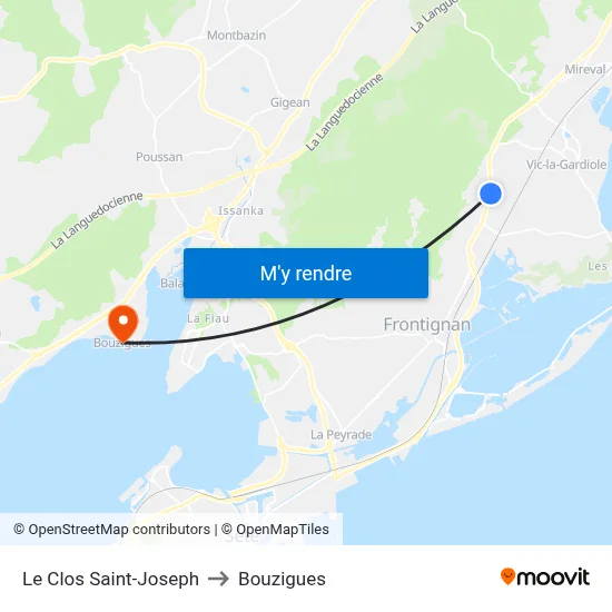 Le Clos Saint-Joseph to Bouzigues map