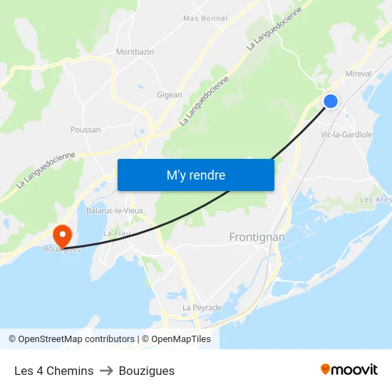 Les 4 Chemins to Bouzigues map