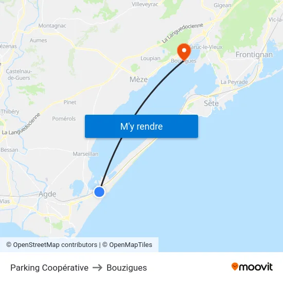 Parking Coopérative to Bouzigues map