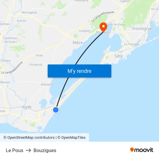 Le Pous to Bouzigues map