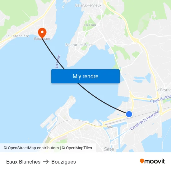 Eaux Blanches to Bouzigues map