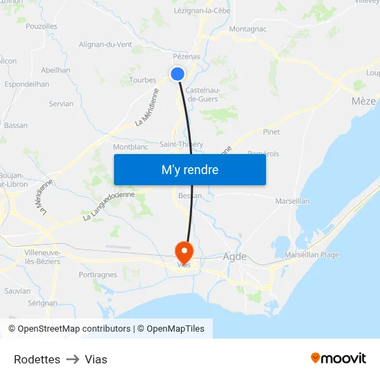 Rodettes to Vias map