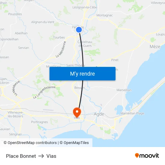 Place Bonnet to Vias map