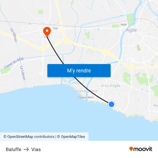Baluffe to Vias map