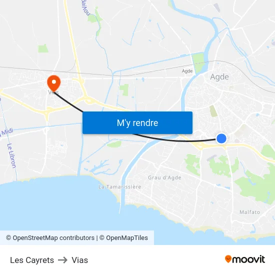 Les Cayrets to Vias map