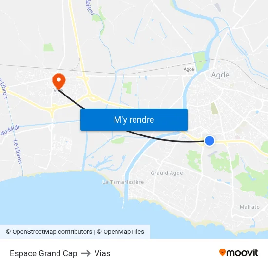 Espace Grand Cap to Vias map