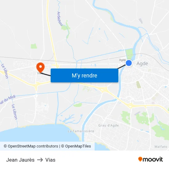 Jean Jaurès to Vias map