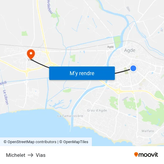 Michelet to Vias map