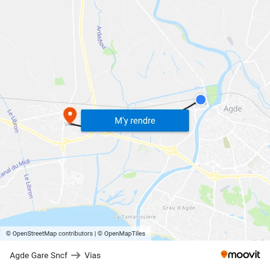 Agde Gare Sncf to Vias map