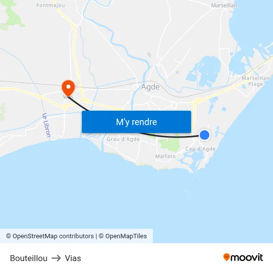 Bouteillou to Vias map