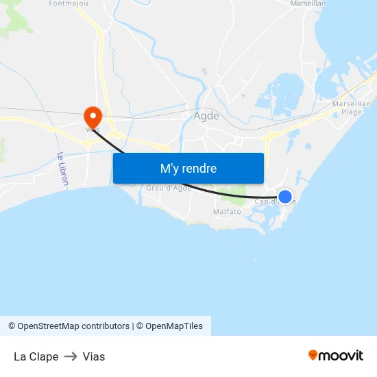 La Clape to Vias map