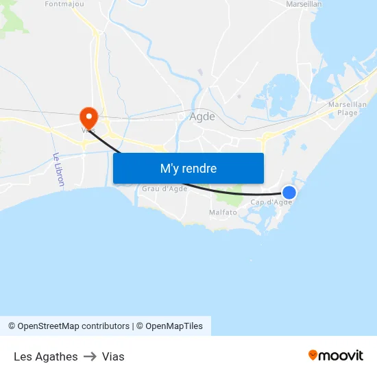 Les Agathes to Vias map