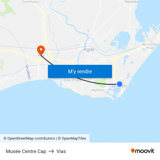 Musée Centre Cap to Vias map