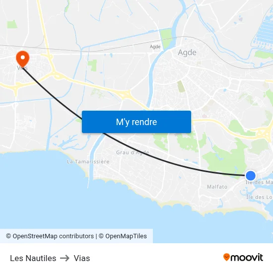 Les Nautiles to Vias map
