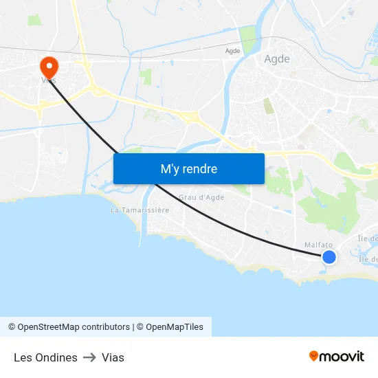 Les Ondines to Vias map