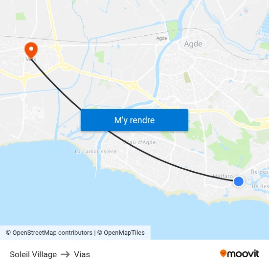 Soleil Village to Vias map