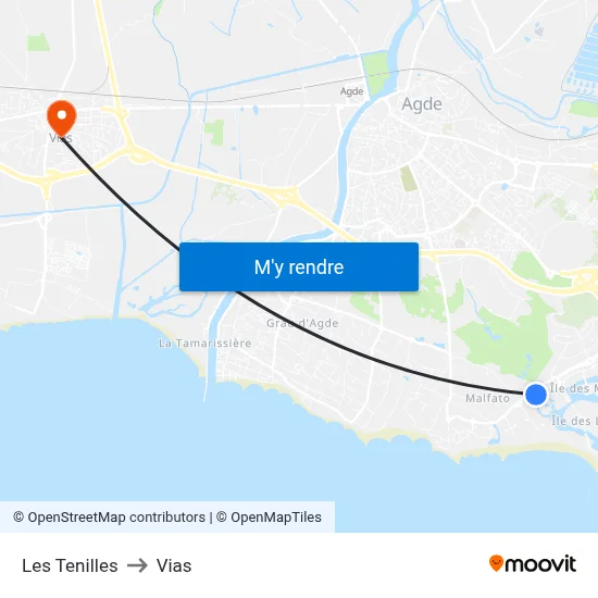 Les Tenilles to Vias map