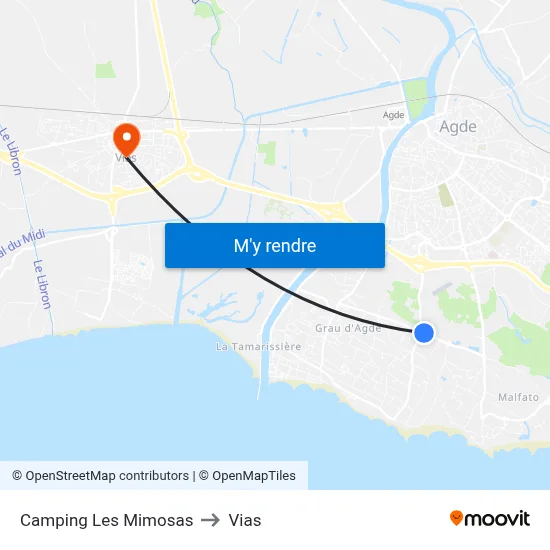 Camping Les Mimosas to Vias map