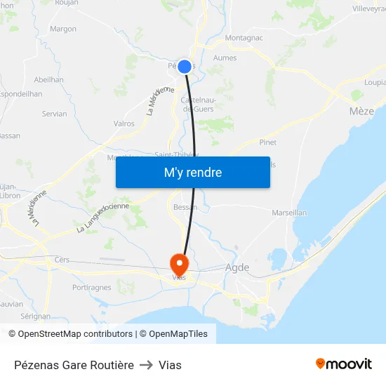 Pézenas Gare Routière to Vias map