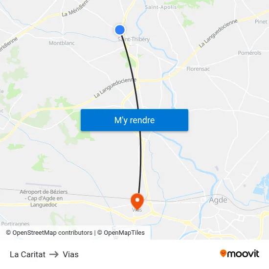 La Caritat to Vias map