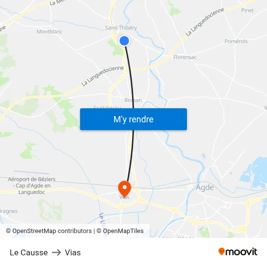 Le Causse to Vias map