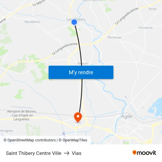 Saint Thibery Centre Ville to Vias map