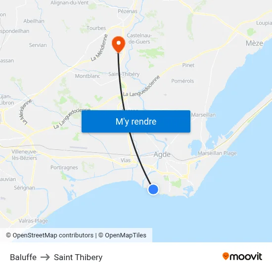 Baluffe to Saint Thibery map